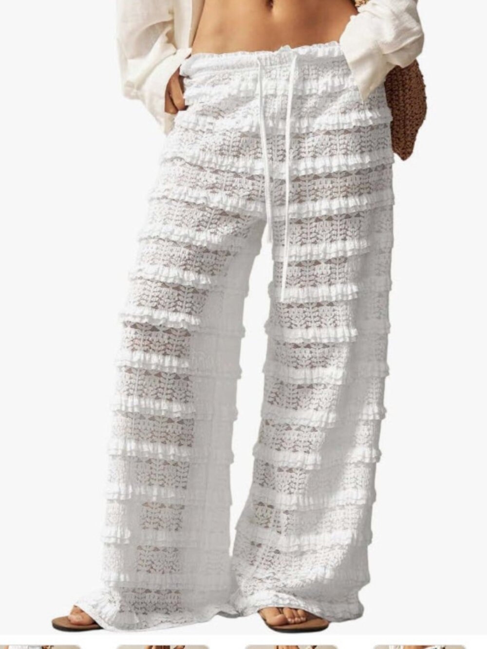 Women's Crochet Lace Pants Mesh Beach Cover Up Vacation Outfits - NWOT - L